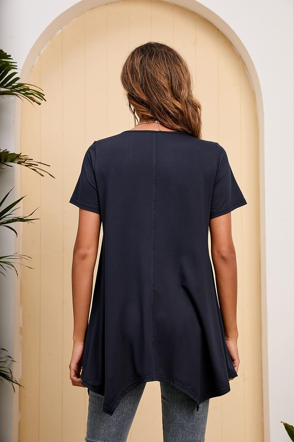 Enmain Damen Tunika Shirt Langarm/Kurzarm Bluse mit Blumen Longshirt Casual Elegante 3/4 Ärmel Rundh