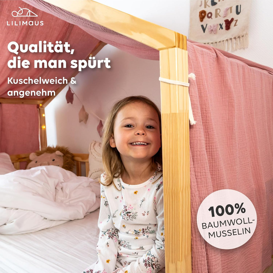 lilimaus Hausbett Himmel - 100% Baumwolle Betthimmel aus Musselin - Hausbett Deko - Geschenk Mädchen