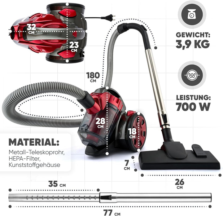 Bomann BS 3000 CB Eco-Cyclon Twin-Spin Bodenstaubsauger, EEK A, beutellose Filtertechnik, Hoch-Effiz