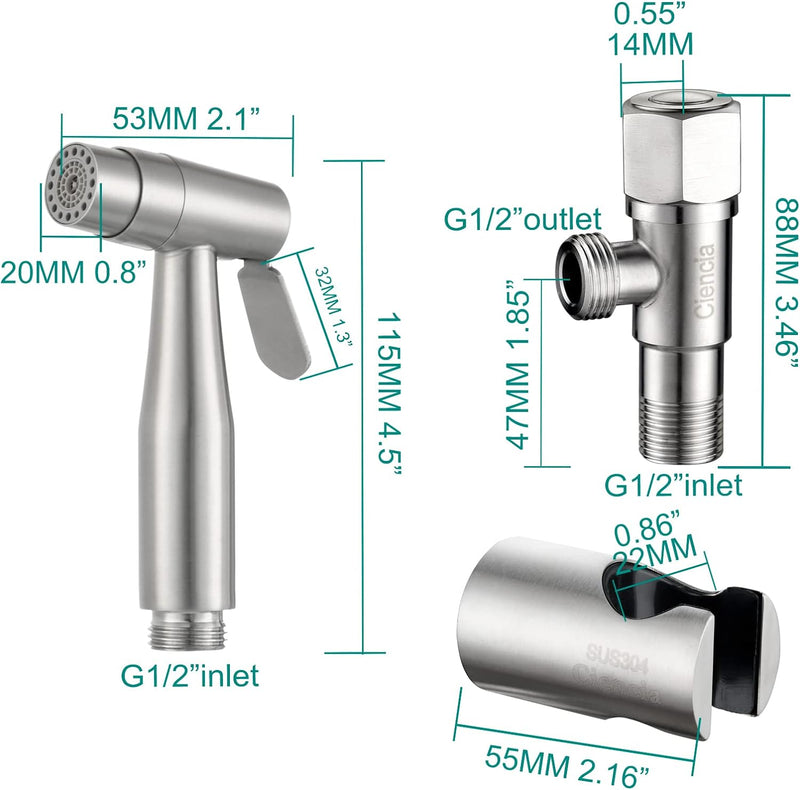 CIENCIA Bidet-Handbrause für Toilette Sprayer Edelstahl Sprüher Shattaf Komplett Bidet Set für WC, W