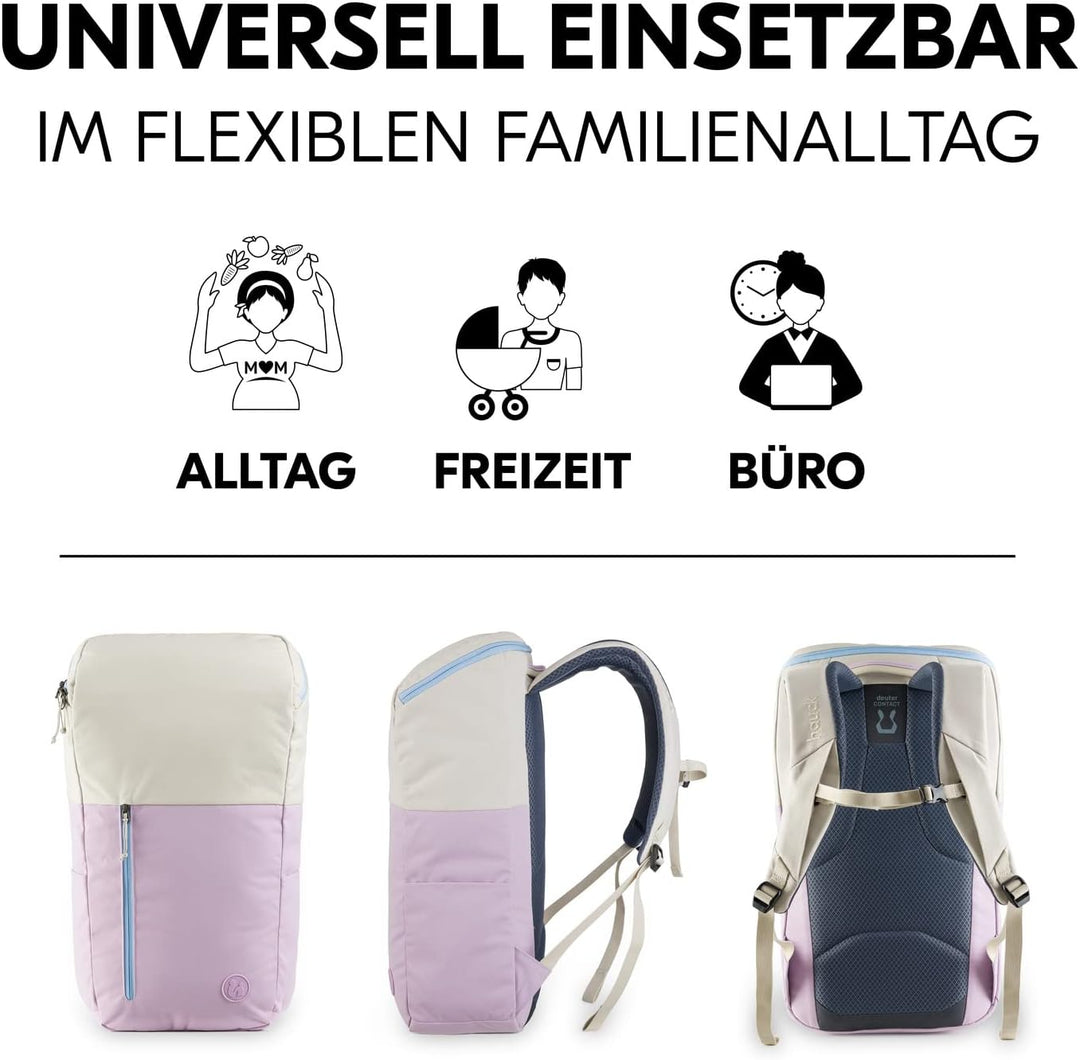 hauck Pack N Walk, Beige Lavendel - Wickelrucksack und Wickeltasche 22 Liter mit Innentaschen, Ausse
