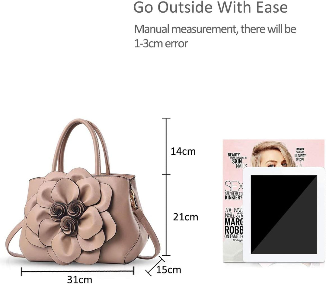 NICOLE & DORIS Modische Damen-Umhängetasche, Handtasche, Umhängetasche, Blumenmotiv Khaki, Khaki