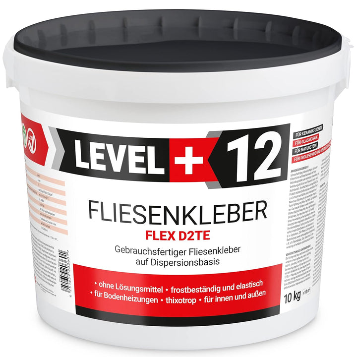 Fertig Fliesenkleber 10 kg Fertig + Kunstoffzahnspachtel Steinkleber Flexmörtel Weiss Dispersions-Kl