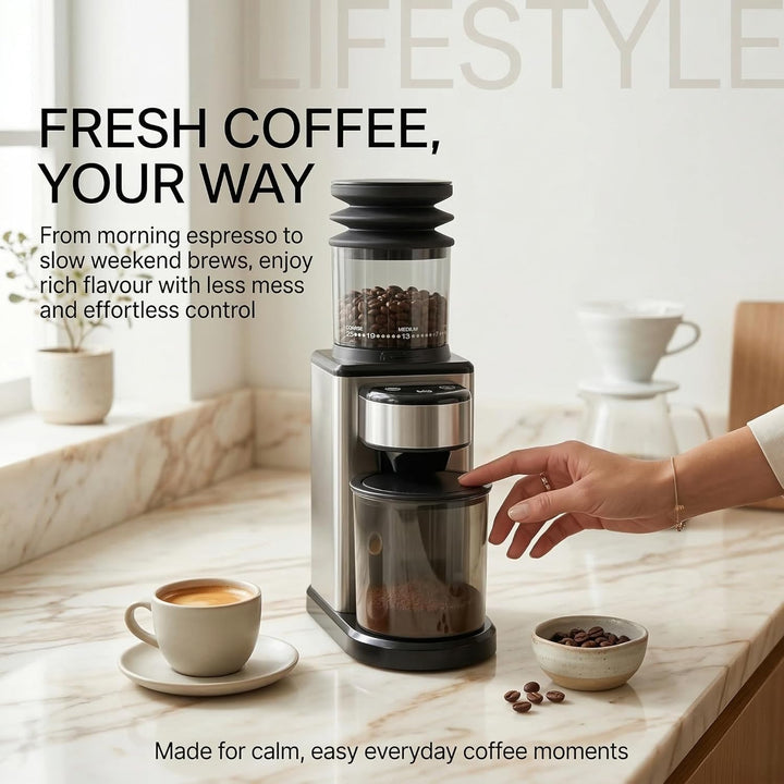Elektrische Kaffeemühle mit Kegelmahlwerk, 25 Mahlgrade, für Espresso, Filter & Mokka, Leise Kaffeem