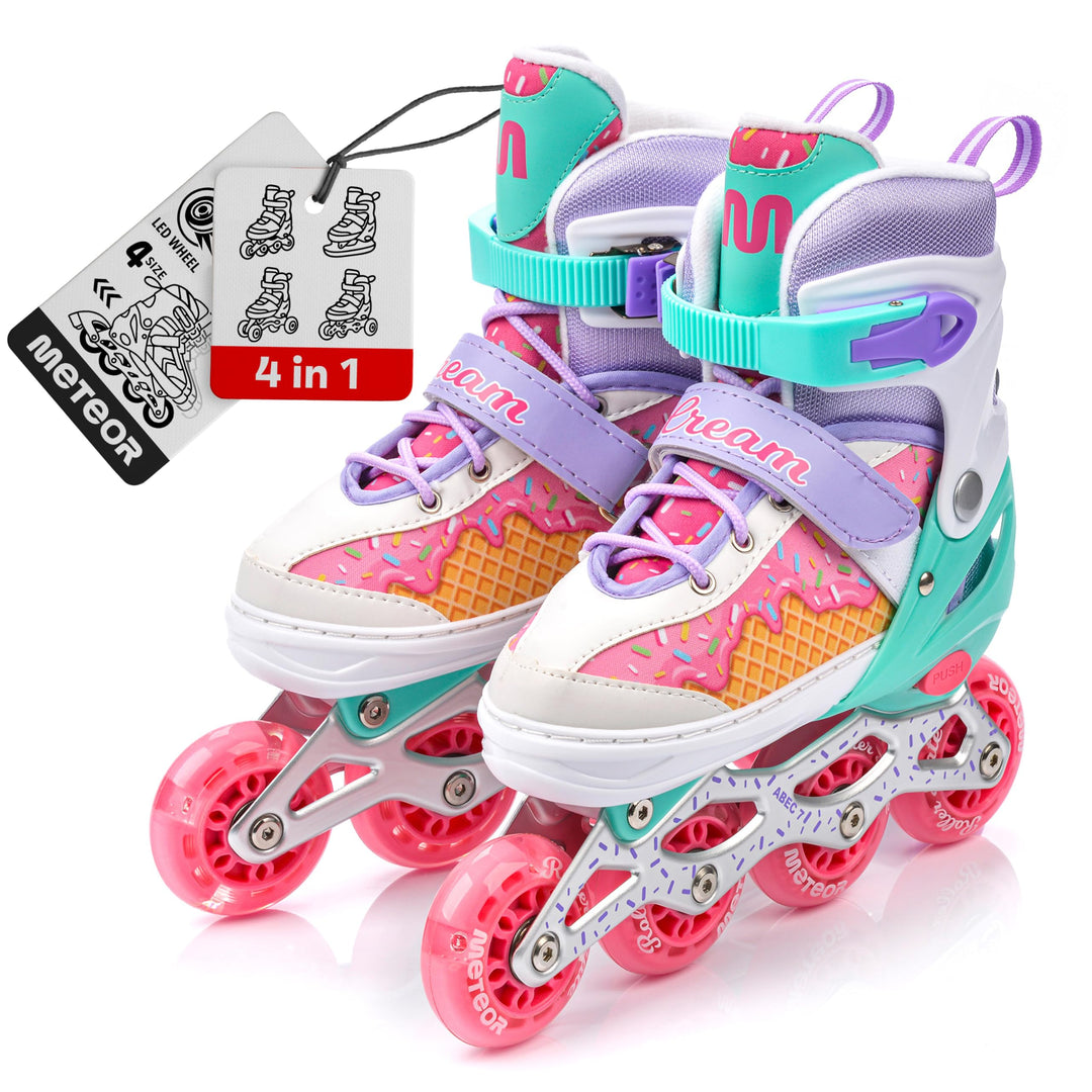 meteor verstellbare 4‑in‑1 Kinder Inline-Skates – Rollschuhe Inliner Schlittschuhe – ABEC‑7 PU‑Räder