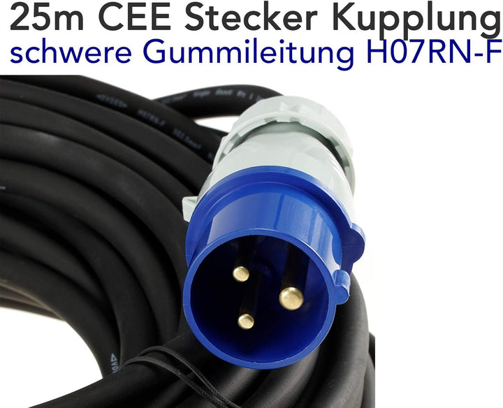 ChiliTec CEE Verlängerungskabel 25 Meter Stecker auf Winkelkupplung | 90° IP44, H07RN-F 3G2,5, 230V