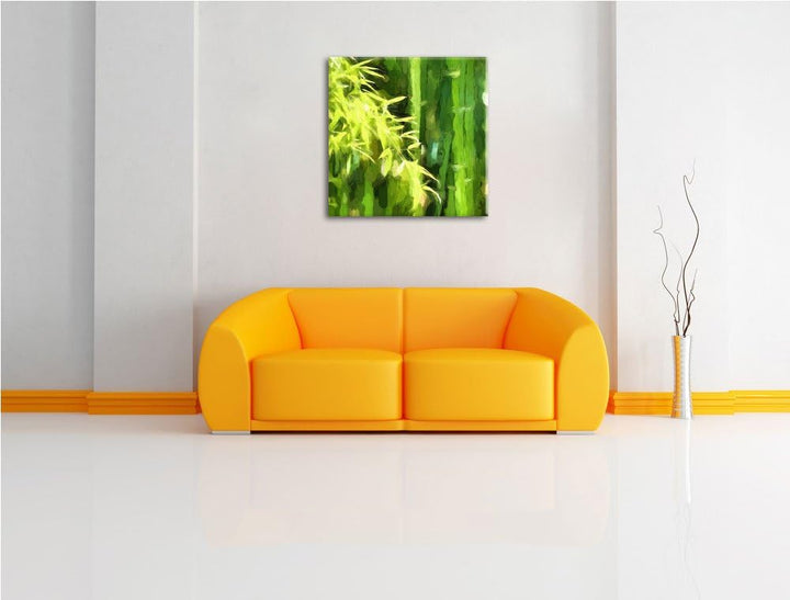 frischer Bambus, Format: 70x70 auf Leinwand, XXL riesige Bilder fertig gerahmt mit Keilrahmen, Kunst