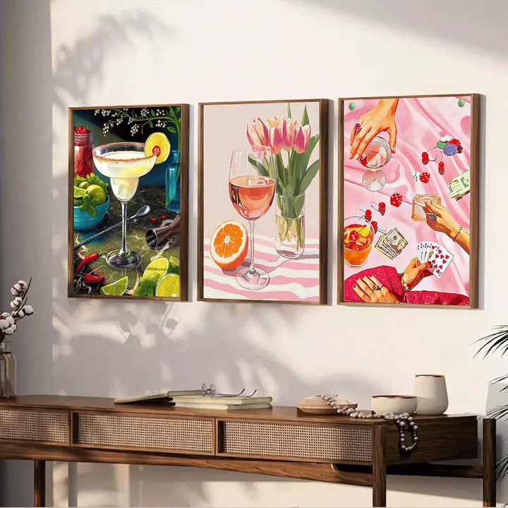 JATOK 3 Stück Malen Nach Zahlen Erwachsene, DIY Cocktailparty Gemälde für Anfänger, Handgemalt Ölgem