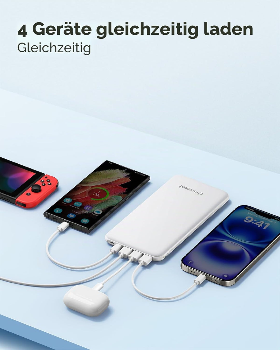 Charmast 26800mAh Powerbank USB C Externer Akku dünne Power Bank Handy Tragbares Ladegerät mit 3 Ein