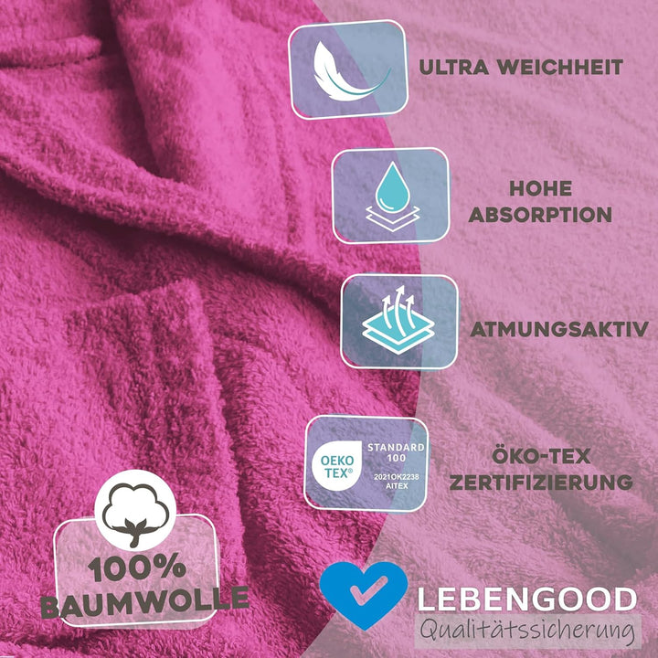 Bademantel für Damen, Herren, Unisex, Frottee 100% Baumwolle 400 gr, Flauschig, Kuschelig, Bunt, Lei