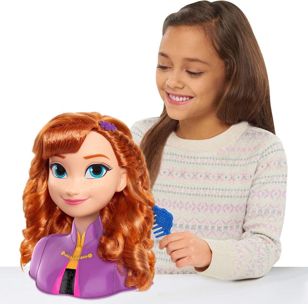 Disney Frozen 2 Anna Frisierkopf 20cm mit 14 Zubehörteilen für Styling-Spass, ab 3 Jahren, Just Play