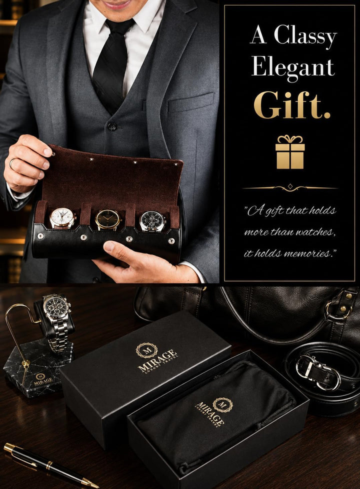 Watch Roll Case for Men - Watch Travel Case - Storage Organizer and Display - Mirage Watch Roll Case