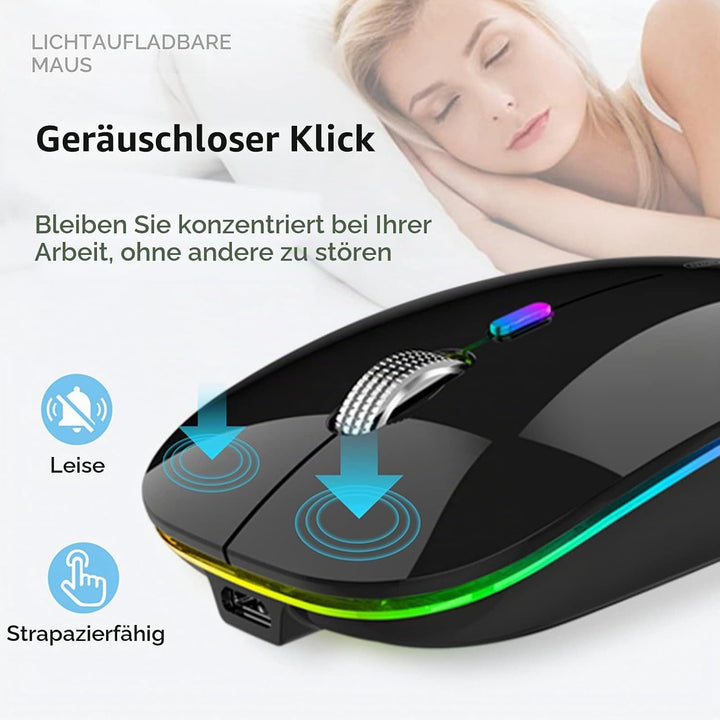Uiosmuph G12 Maus Kabellos, LED 2.4G Leise Funkmaus Wiederaufladbar Wireless Mousemit Nano-USB-Empfä