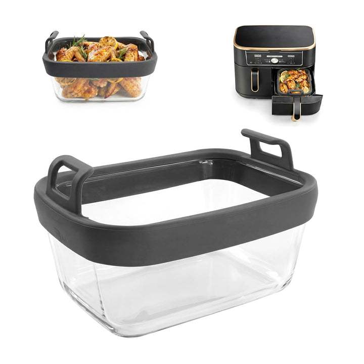 Glas Auflaufform für Airfryer mit Silikongriffen – Heissluftfritteuse Zubehör passend für Ninjia AF4