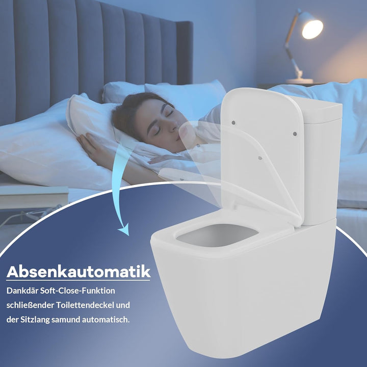 Toilettendeckel mit Absenkautomatik E-Form Weiss, Antibakterieller &amp; UV-beständig WC Sitz, Abnehmbar