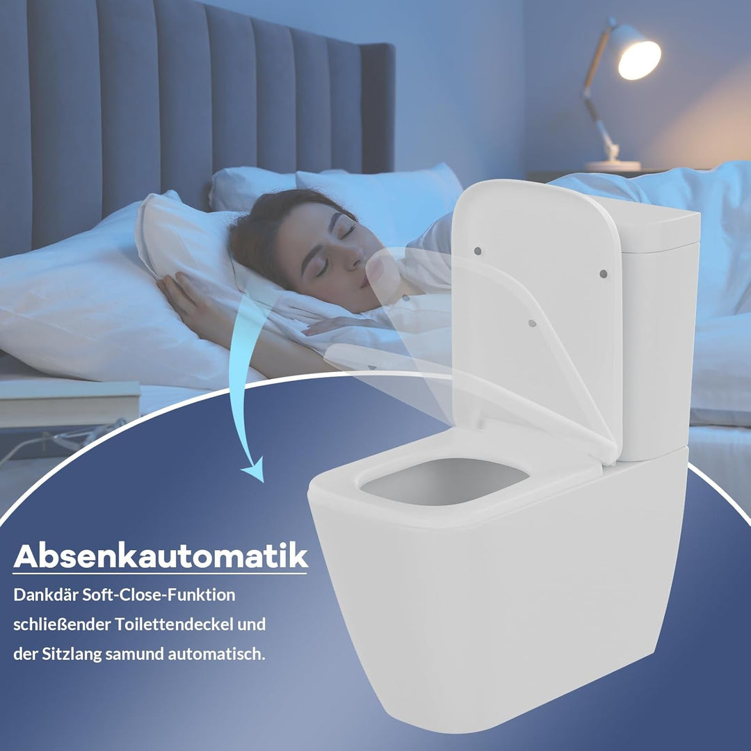 WC-Sitz Eckig, E Form Toilettendeckel mit Absenkautomatik, abnehmbar, Urea-Duroplast, Belastbarkeit