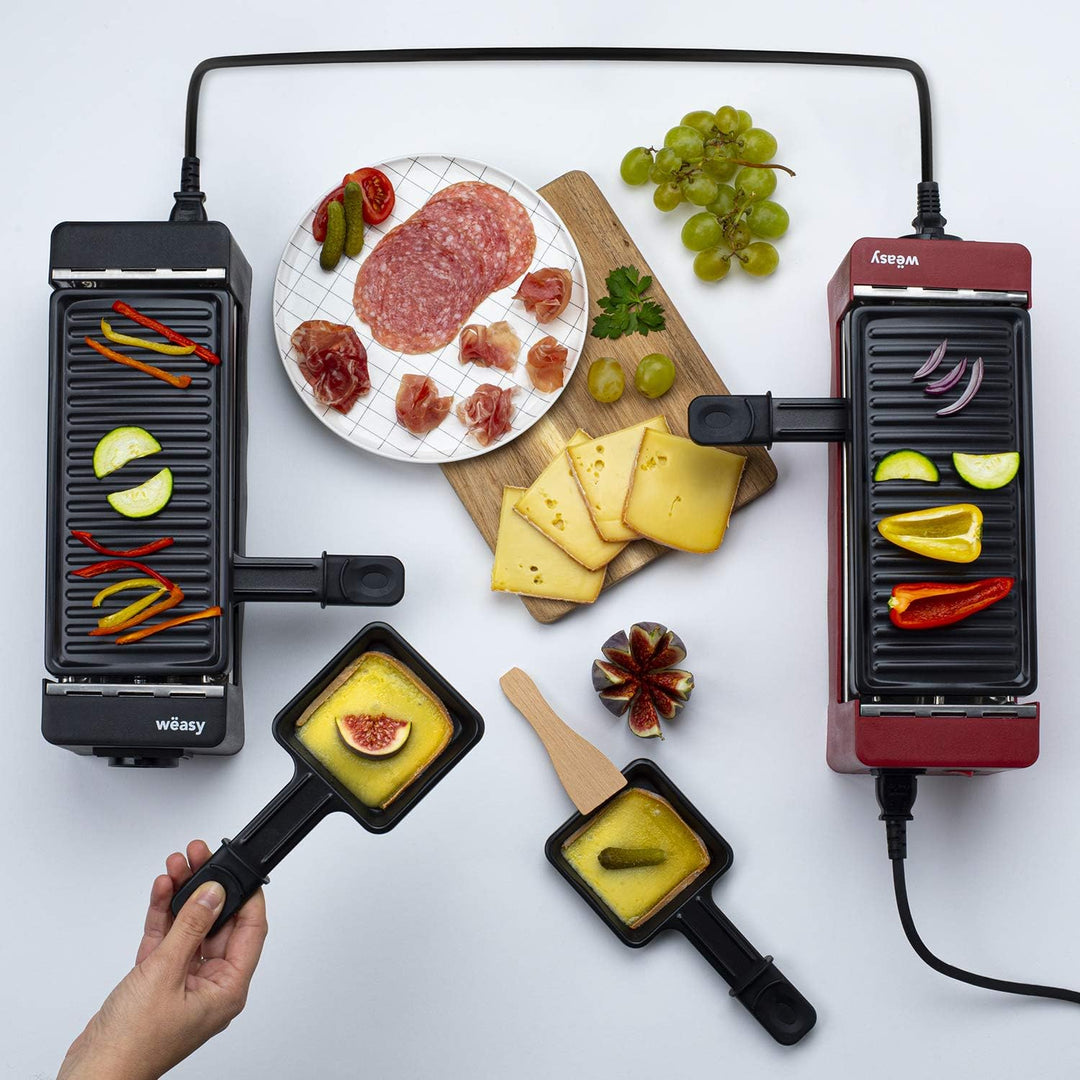 Personen, multifunktional, TIK12, Schwarz, Duo Raclette 2 in 1, geschmolzener Käse und Grill, Antiha