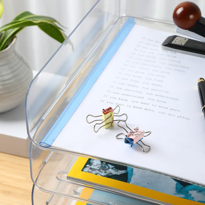 3-stöckige Ablagekorb für A4, Dokumentenablage aus PET Kunststoff, Briefkorb, Briefablage Organizer