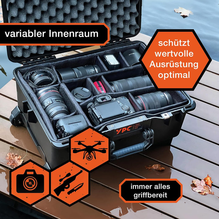 YPC Xplorer Case XXL – 53cm x 40cm x 28,5cm Trolley Outdoor Case, Fotokoffer gepolstert wasserdicht,