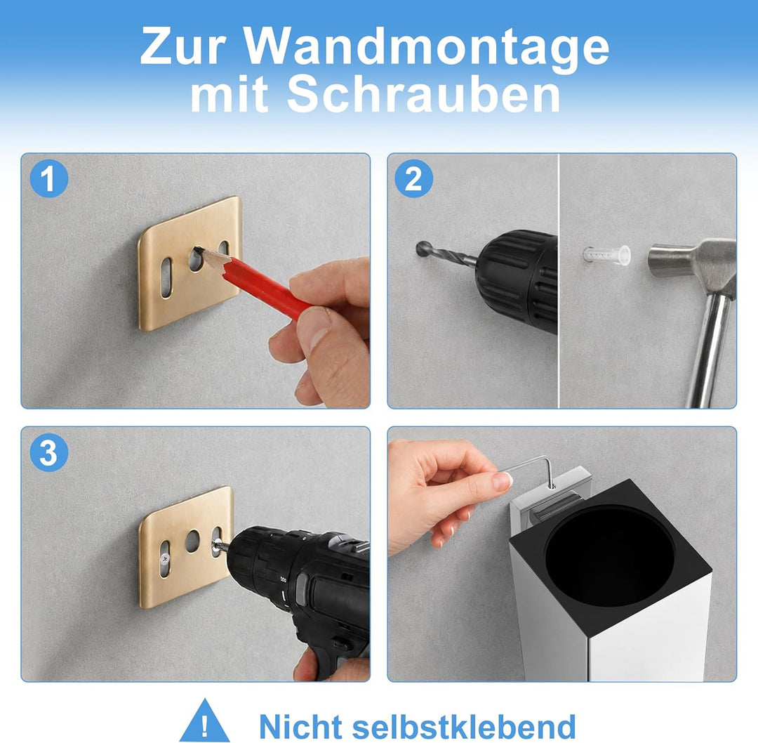 bgl Wandhalterung für WC-Bürste aus 304 Edelstahl, quadratisch Chrome, Chrome