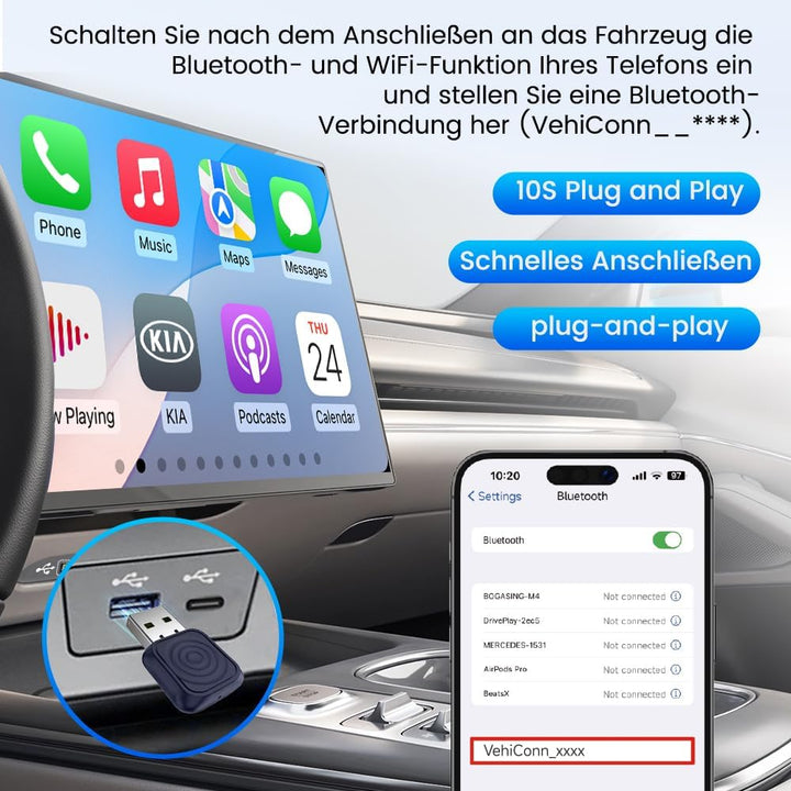 Carlinkit Mini Ultra Adapter für iPhone und AndroidWireless Konvertiert kabelgebundenes zu Wireless