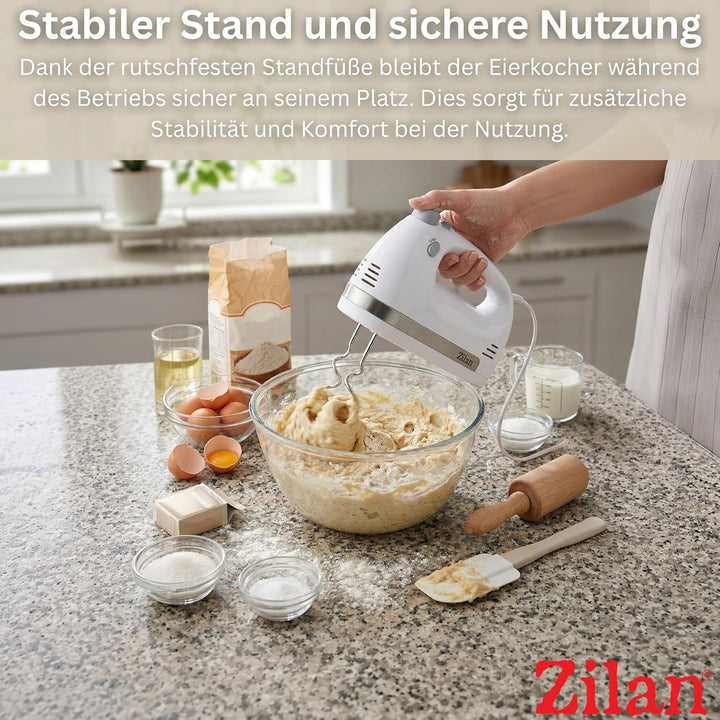 Zilan Handmixer 500W mit Ständer – Elektrischer Handrührer mit 5 Geschwindigkeiten + Turbo, Leise Kü