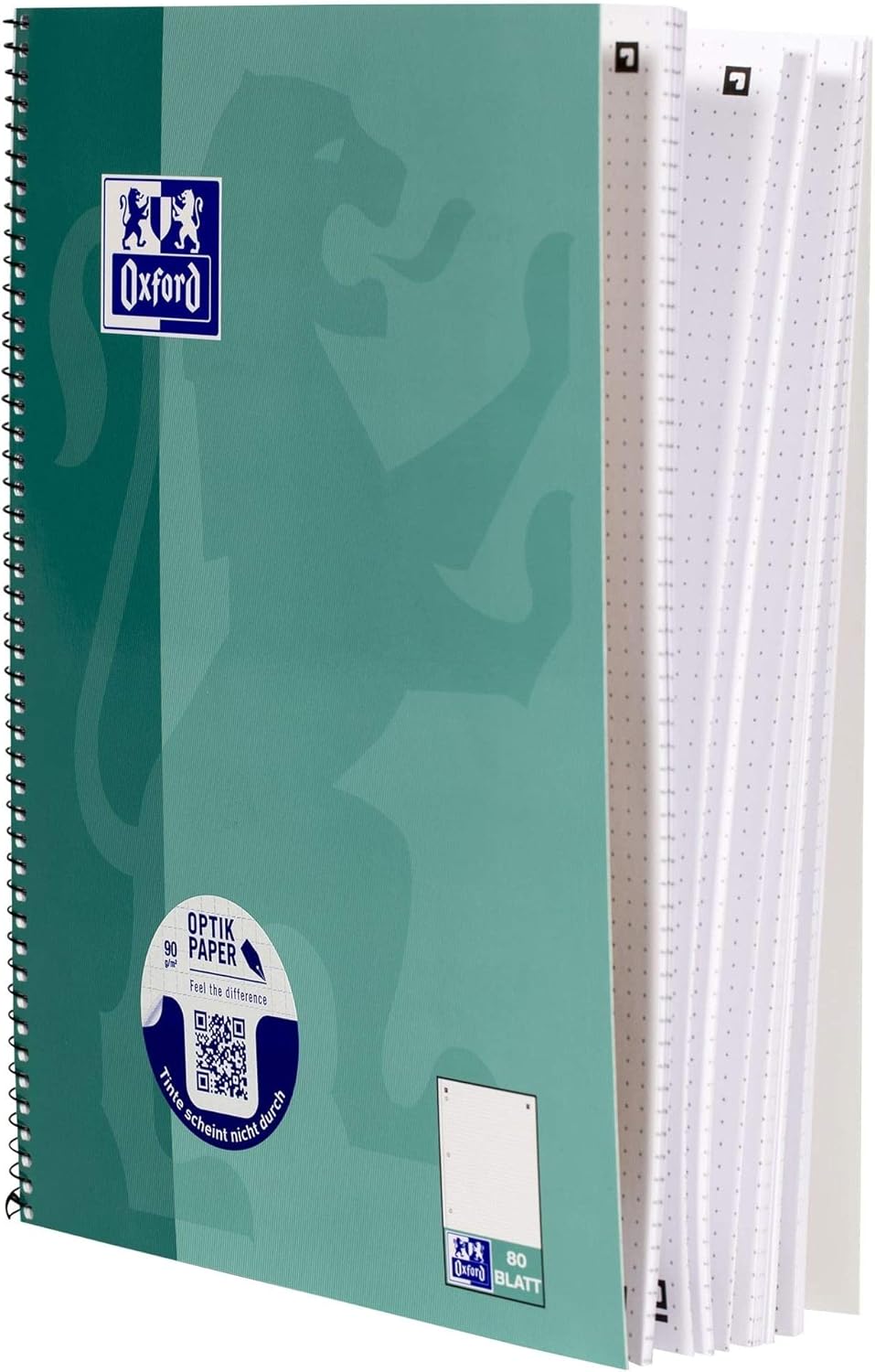 Oxford Collegeblock A4 punktkariert/dotted, 80 Blatt, grünblau, 5 Stück punktkariert Single, punktka