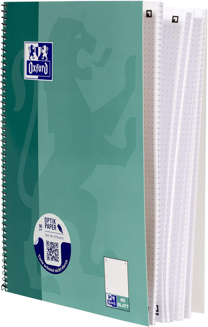 Oxford Collegeblock A4 punktkariert/dotted, 80 Blatt, grünblau, 5 Stück punktkariert Single, punktka