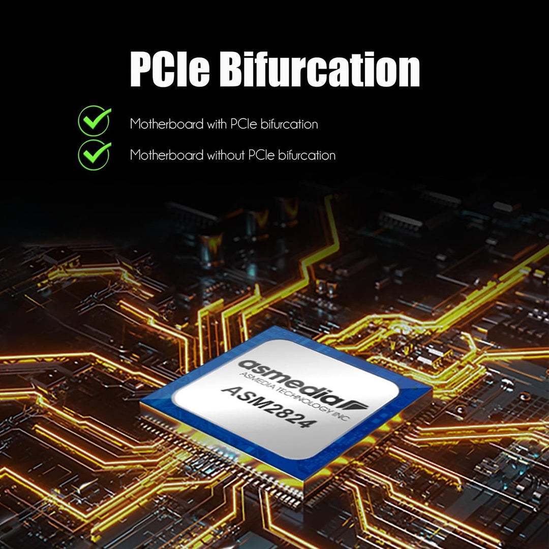GLOTRENDS PA40 Quad M.2 PCIe X8 3.0 NVMe Adapter mit ASM 2824 PCIe Bifurcation Funktion, Unterstützu