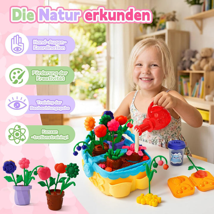 VBACALA Bunter Blumenspass Knete Set,43PCS Kreatives Bastelset mit 6 Farben Knetmasse, 10 Blumenform