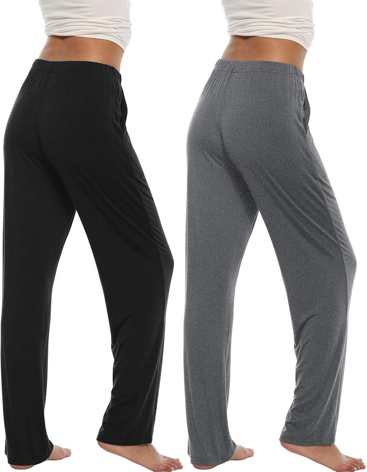 MoFiz Damen Schlafanzughose Lang Pyjamahose Nachtwäsche Weich Loungehose Freizeithose mit Taschen M