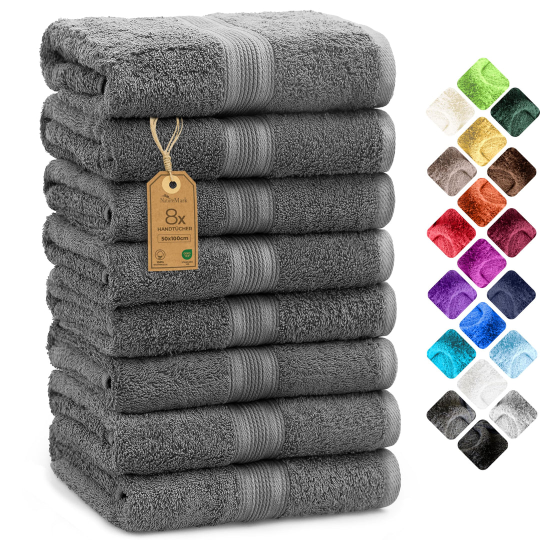 NatureMark 8er Pack Handtücher, 100% Baumwolle, 50 x 100 cm, Handtuch Set Anthrazit grau Anthrazit/G