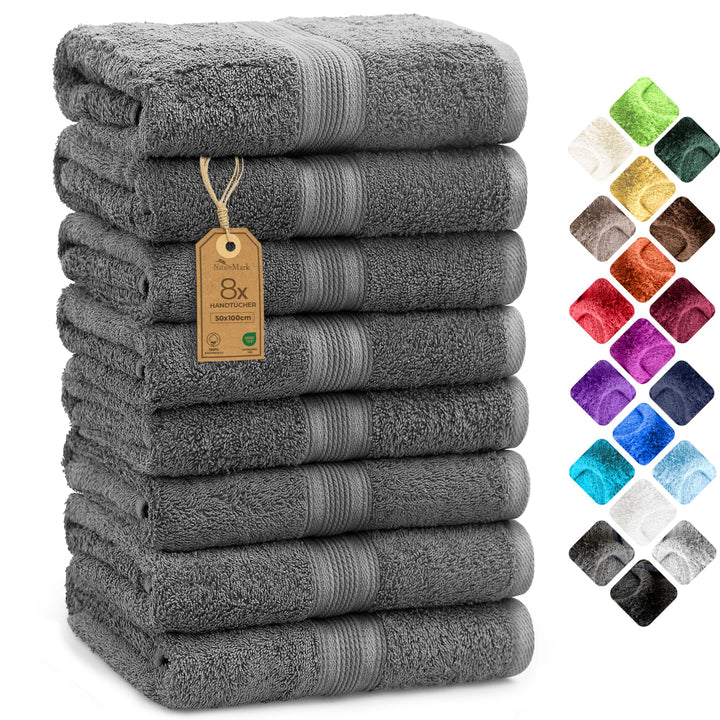 NatureMark 8er Pack Handtücher, 100% Baumwolle, 50 x 100 cm, Handtuch Set Anthrazit grau Anthrazit/G