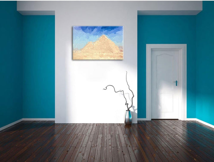 Pixxprint Pyramiden von Gizeh in Ägypten Pinsel Effekt, Format: 100x70 auf Leinwand, XXL riesige Bil