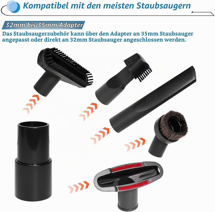 7 Stück Staubsauger Düsen Set Staubsauger Aufsatz Polsterdüse Matratzendüse Fugendüse 32-35 mm Staub