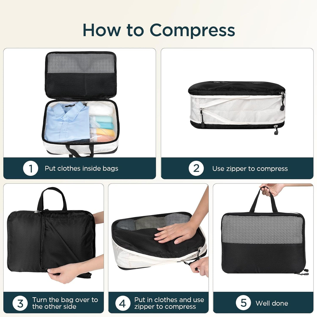 Cozary Kompressions-Packwürfel mit Schuhbeutel 4er-Set, Doppelseitig Kofferorganizer Handgepäck Pack