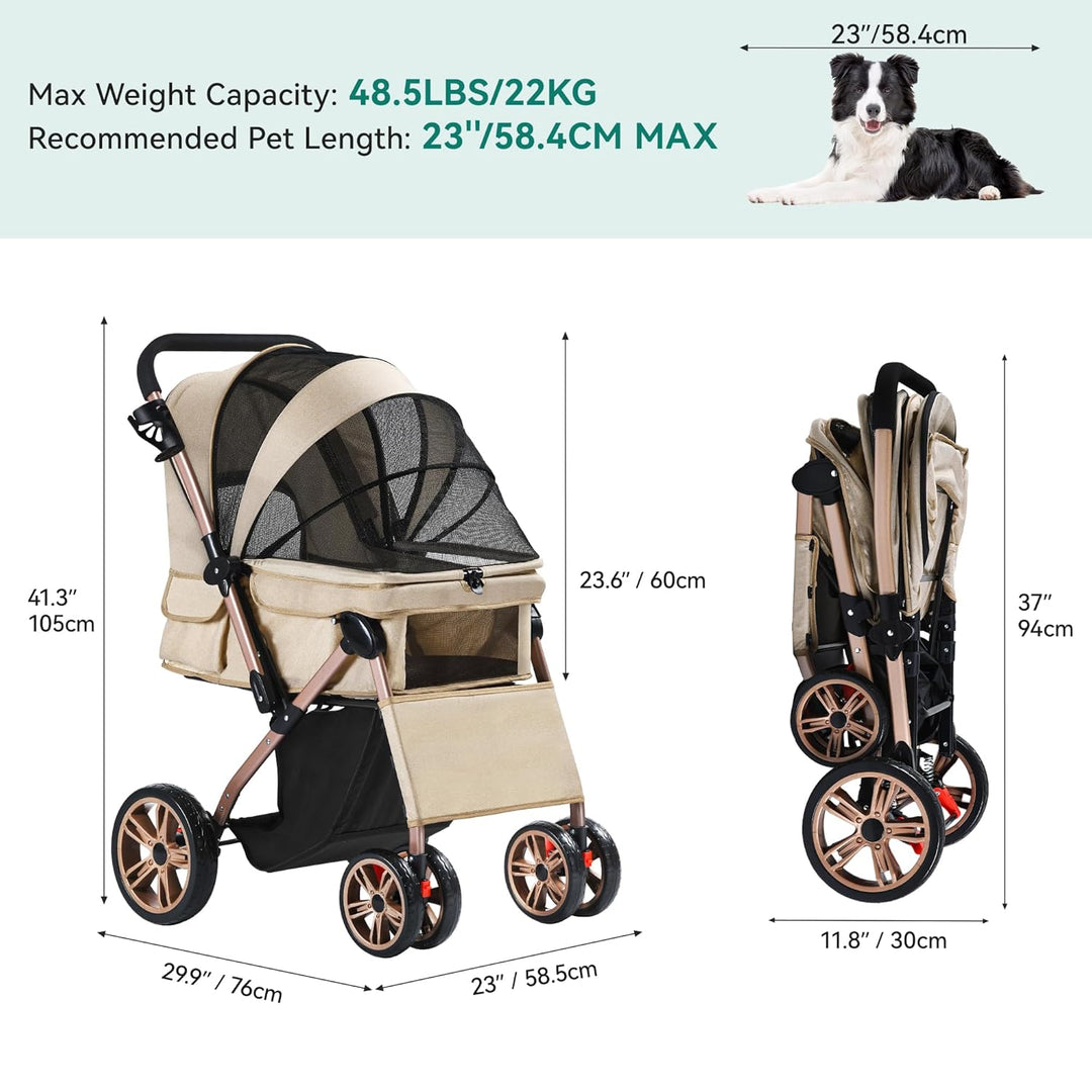 YITAHOME Hundebuggy Hundewagen klappbar für Hunde & Katzen, Haustierbuggy bis 22 kg mit umkehrbarem
