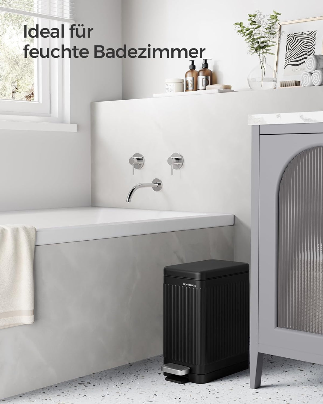 SONGMICS Kosmetikeimer, 10 Liter, Mülleimer Bad, mit Deckel, Tretmülleimer, Abfalleimer klein, schma