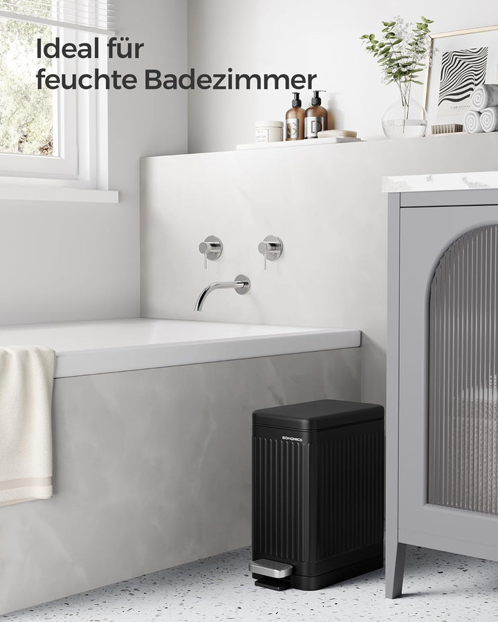 SONGMICS Kosmetikeimer, 10 Liter, Mülleimer Bad, mit Deckel, Tretmülleimer, Abfalleimer klein, schma