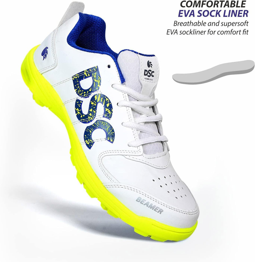 DSC Beamer Cricket Shoes | for Boys and Men | Light Weight | Durable Fluro Yellow White 35 EU, Fluro