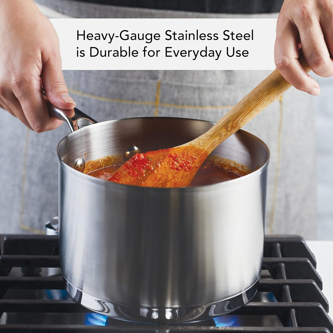 KitchenAid Stielkasserolle mit Deckel, 3-lagig, gebürsteter Edelstahl, 3 l Stielkasserolle (3 Quart)