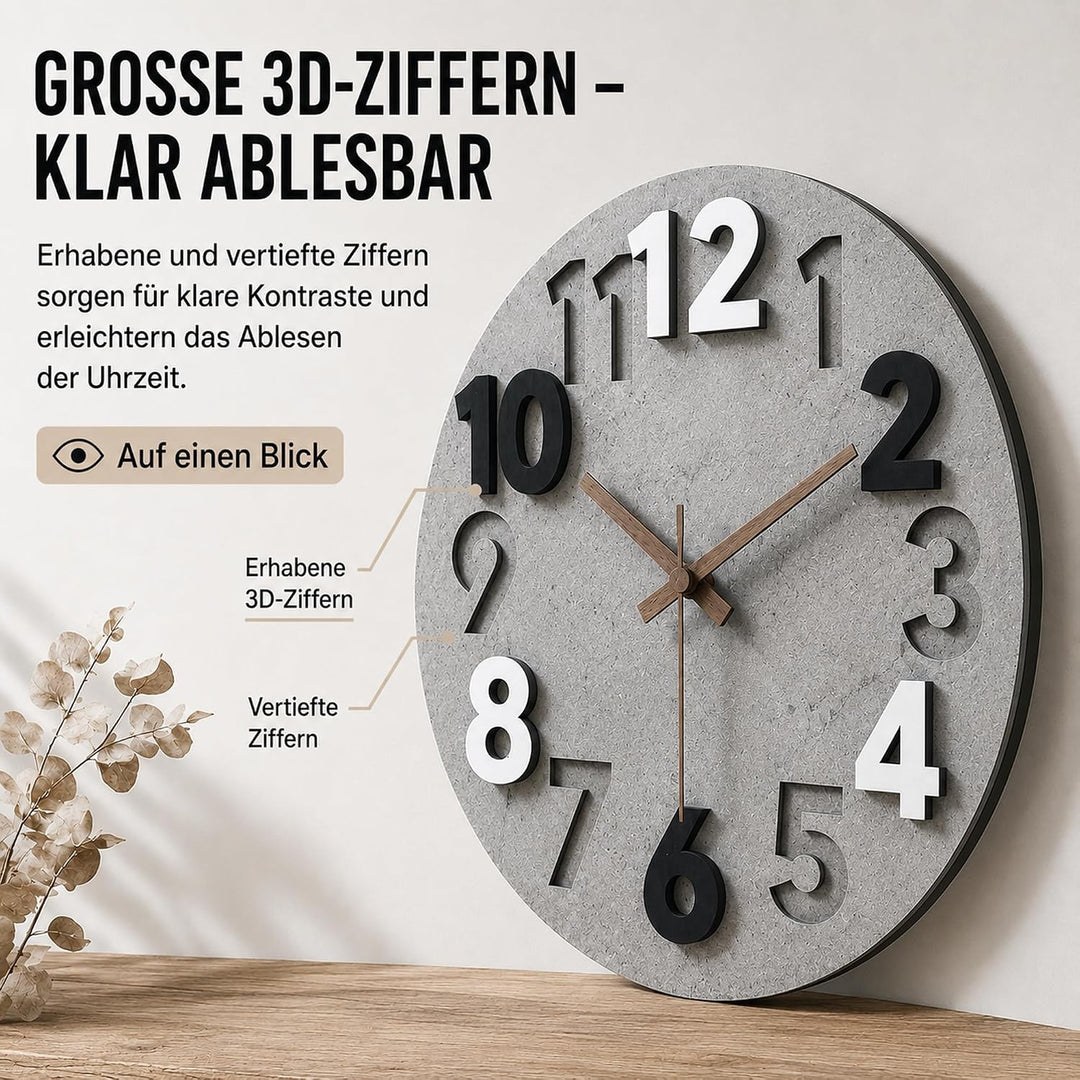Stellarize Wanduhr Gross Ohne Tickgeräusche Modern Holz 3D Küchenuhr für Wohnzimmer Kinderzimmer Bür