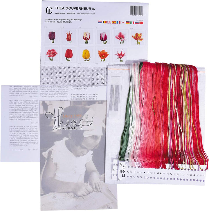 Thea Gouverneur - Kreuzstich-Set - Rot-weisse Dppeltulpe - Leinen - 32 Count - Für Erwachsene - 520,