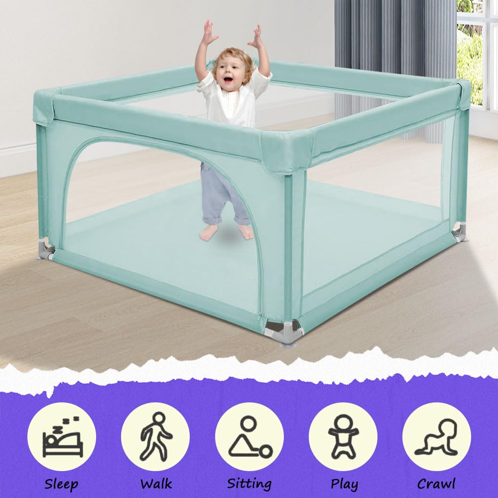 Baby Laufstall, Laufgitter klappbar, Ein-Knopf-Faltung & Sicherheitsschlössern, Krabbelgitter mit Ne