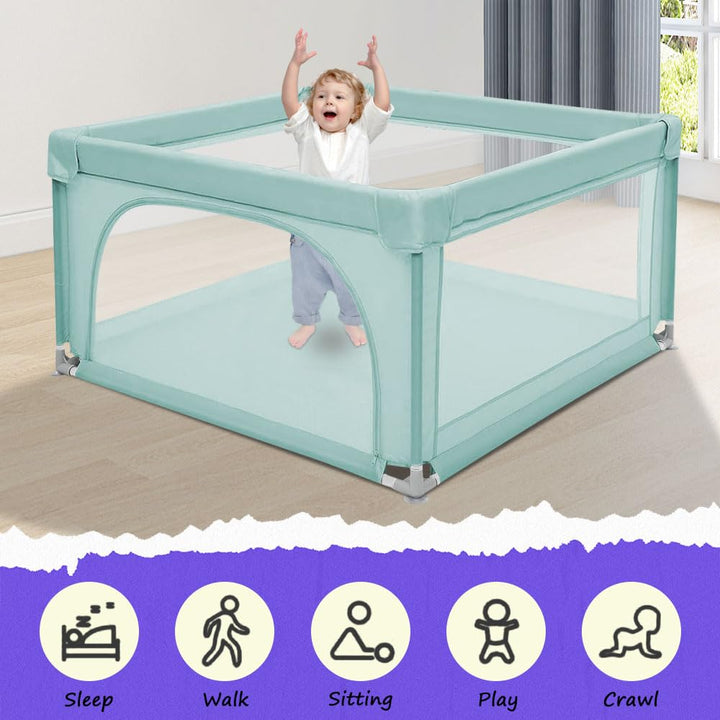 Baby Laufstall, Laufgitter klappbar, Ein-Knopf-Faltung & Sicherheitsschlössern, Krabbelgitter mit Ne