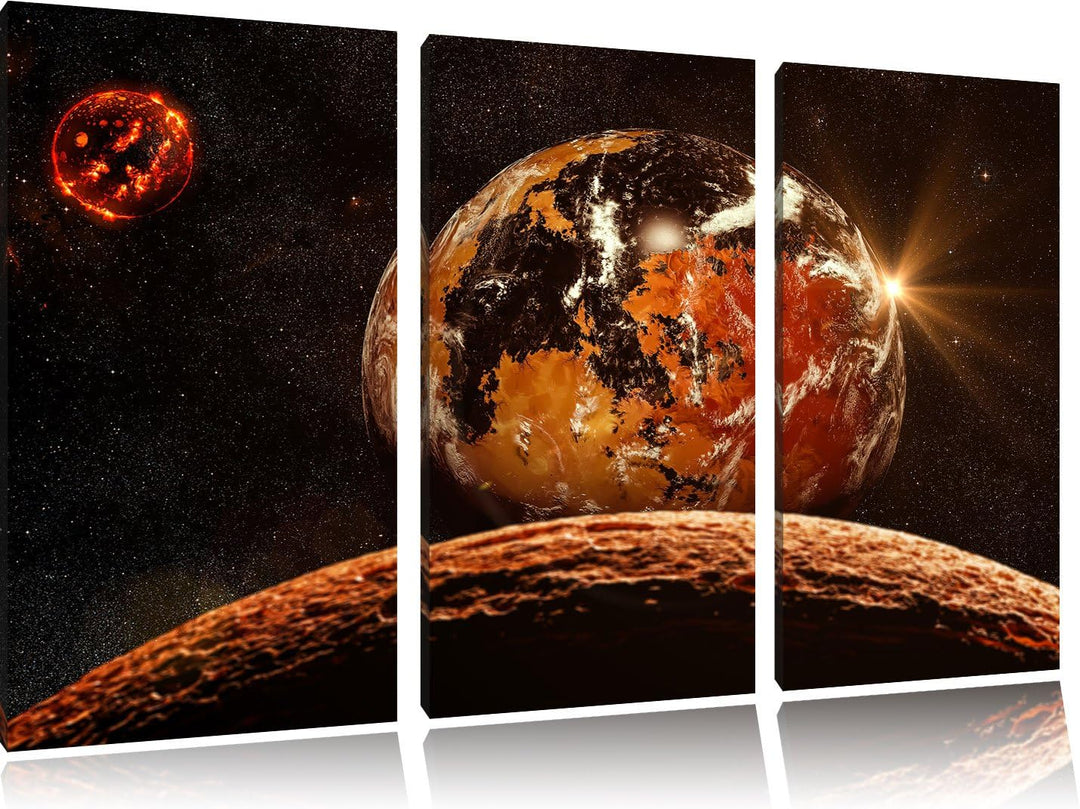 Pixxprint Rote Planeten in der Galaxie als Leinwandbild/Grösse: 3 Teilig (120x80) / Wandbild/Kunstdr