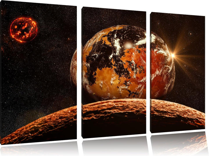 Pixxprint Rote Planeten in der Galaxie als Leinwandbild/Grösse: 3 Teilig (120x80) / Wandbild/Kunstdr