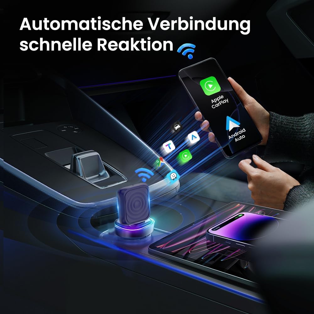 CarlinKit Wireless CarPlay &amp; Android Auto MINI-Ultra Adapter, 2-in-1 Wireless-Adapter wandelt kabelg