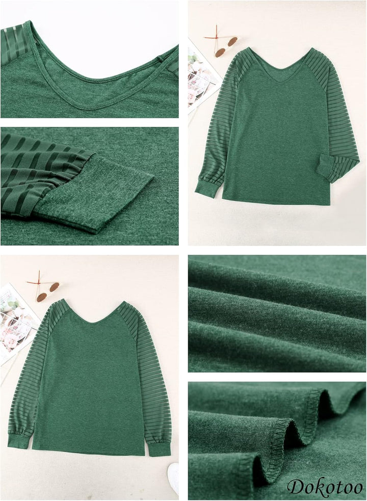 Damen Oberteile Streifen Mesh Langarmshirt Casual V-Ausschnitt Bluse Shirt Tops S-XXL, Aa Grün