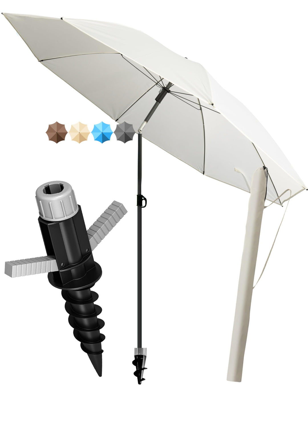 4smile Sunnyjoy Sonnenschirm Strand 3-IN-1 Set - Strandschirm windfest stabil, UPF 50+ Sonnenschirm